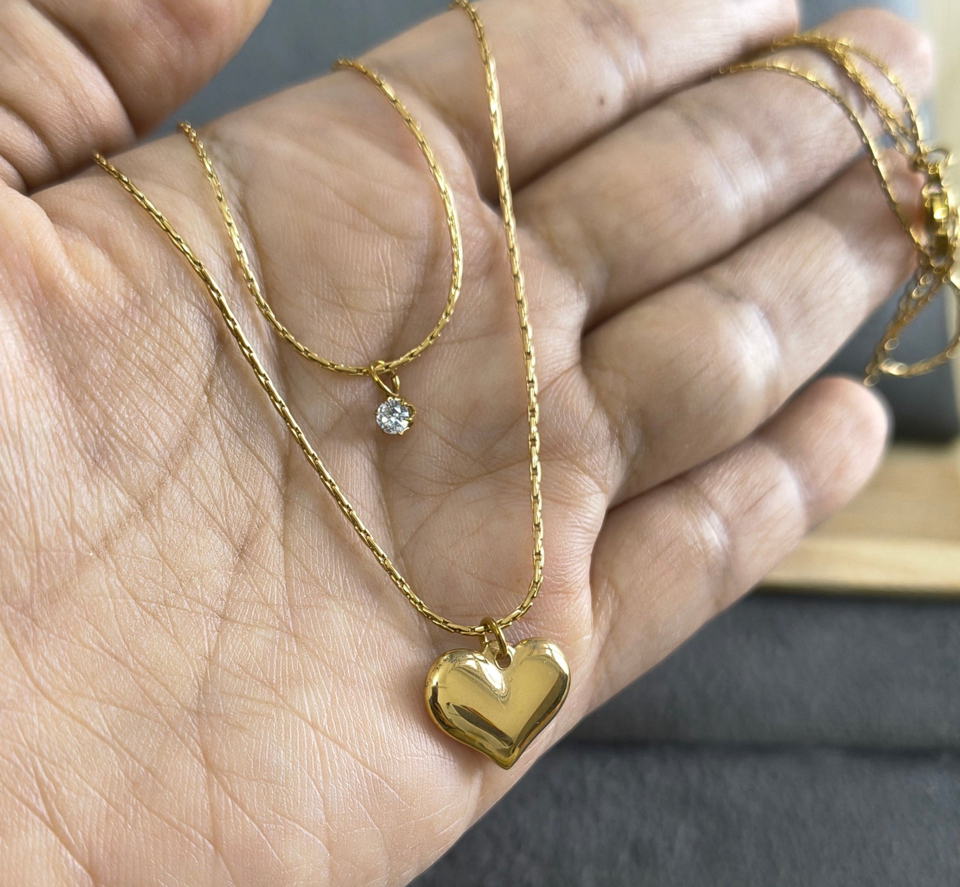 Double layered Heart Necklace 18K Gold Plated