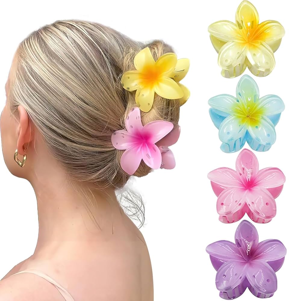 Dual Color Glossy Flower Hair Claw Clips