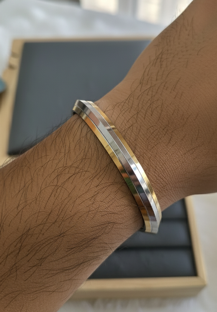 Dual Tone Gold Silver Plated Heavy Punjabi Kada Bracelet