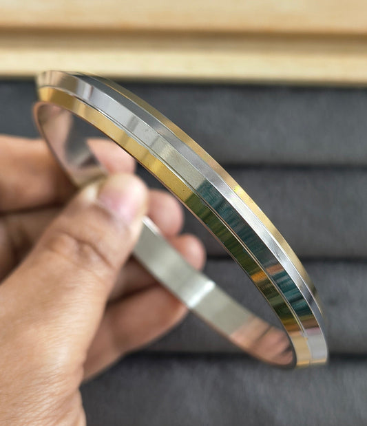 Dual Tone Gold Silver Plated Heavy Punjabi Kada Bracelet