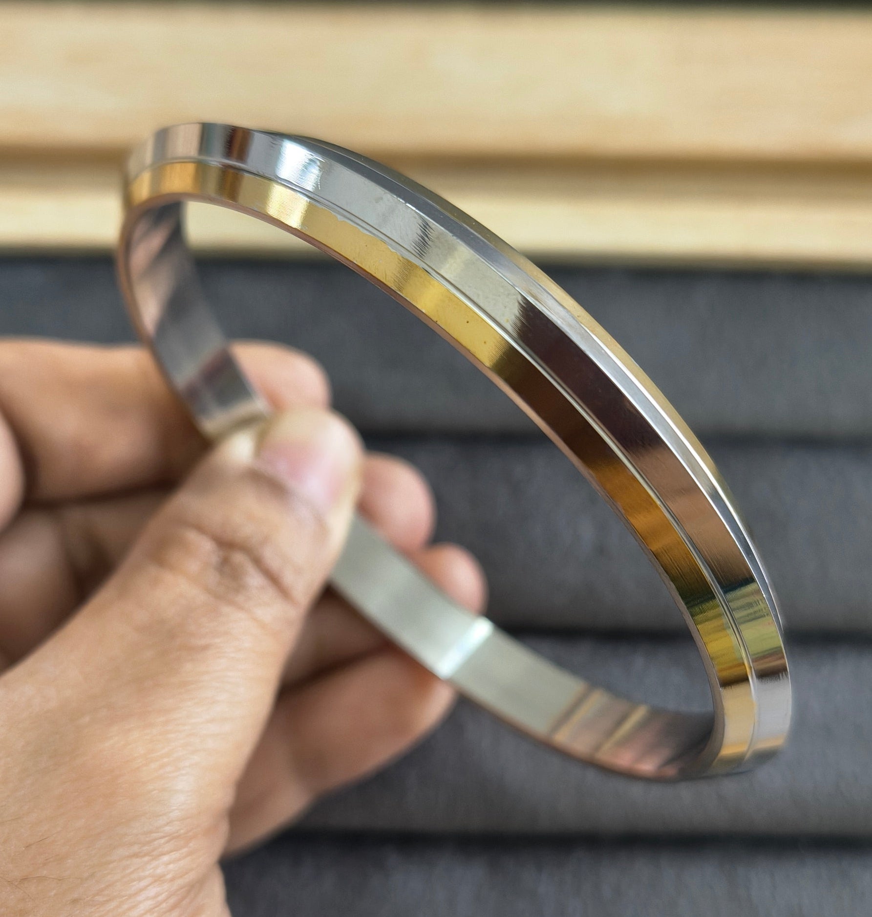 Dual Tone Gold Silver Plated Heavy Punjabi Kada Bracelet