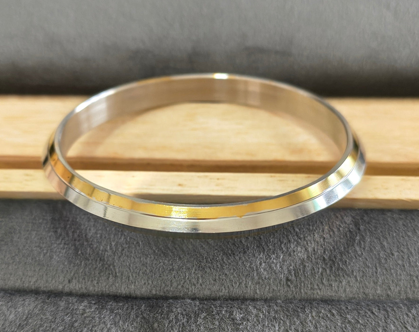 Dual Tone Gold Silver Plated Heavy Punjabi Kada Bracelet