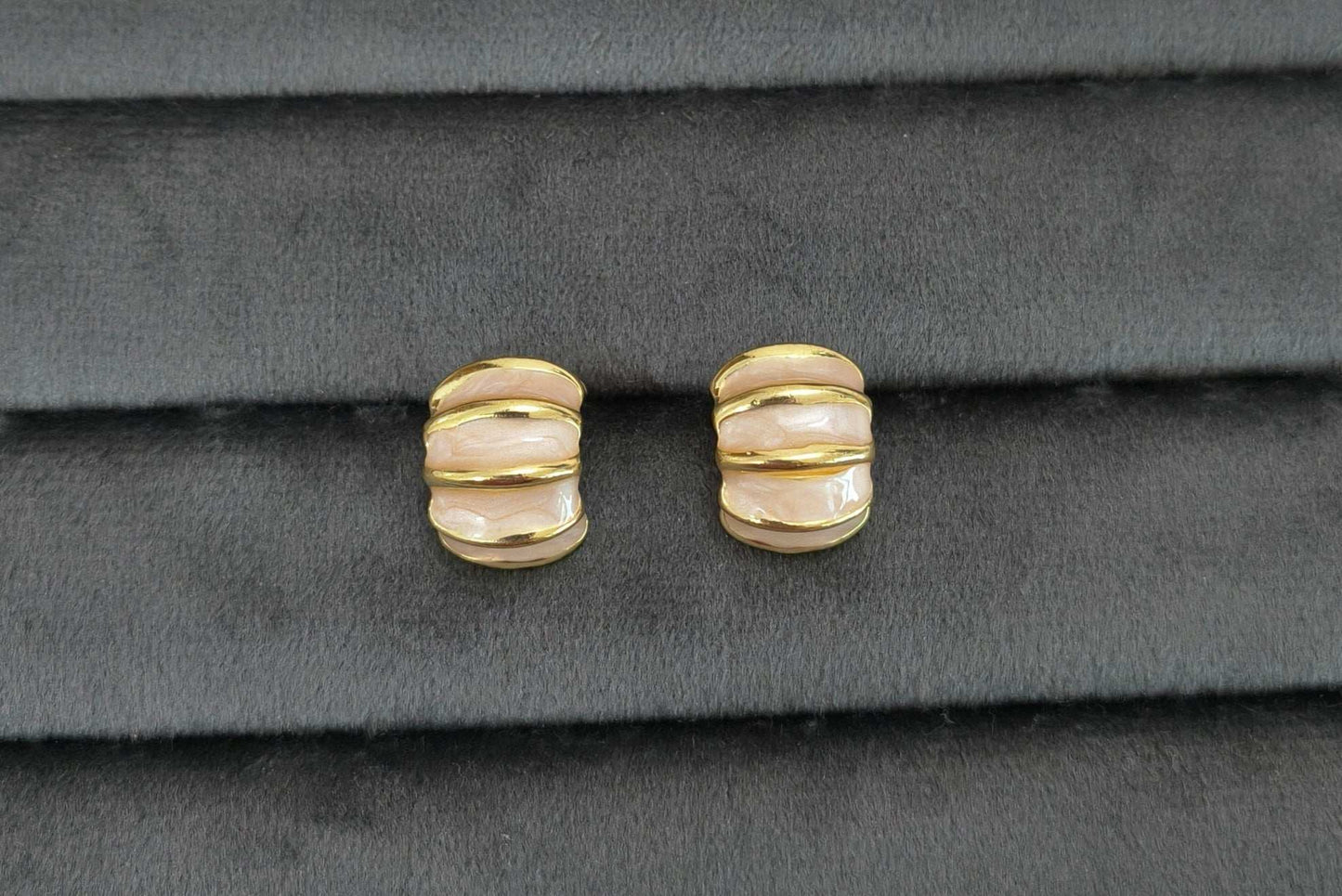 Fancy Anitarnish Soft Pink Golden Toned Enamel Earrings