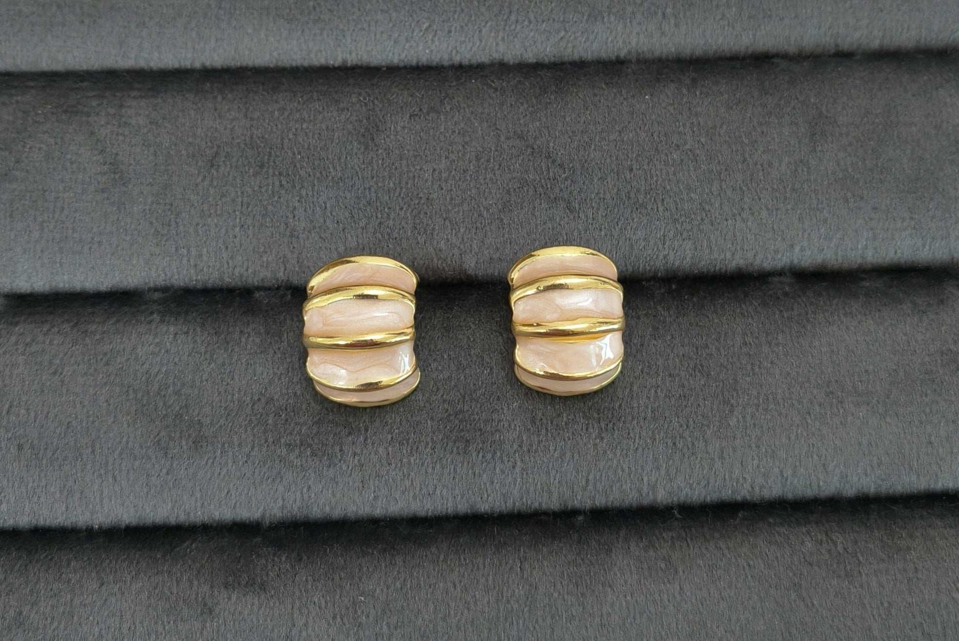 Fancy Anitarnish Soft Pink Golden Toned Enamel Earrings