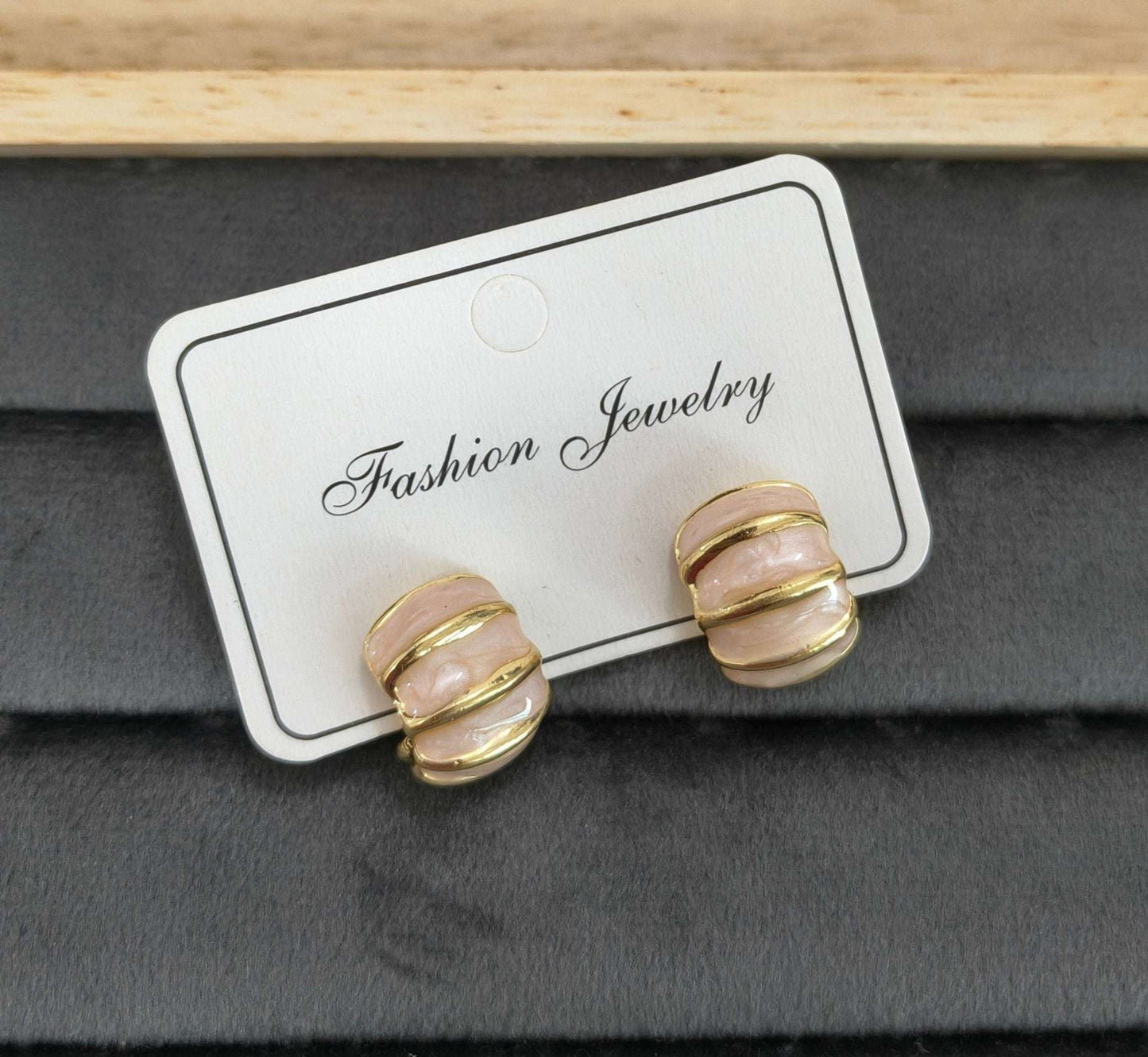 Fancy Anitarnish Soft Pink Golden Toned Enamel Earrings