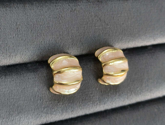 Fancy Anitarnish Soft Pink Golden Toned Enamel Earrings
