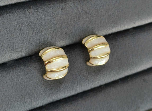 Fancy Anitarnish White Golden Toned Enamel Earrings