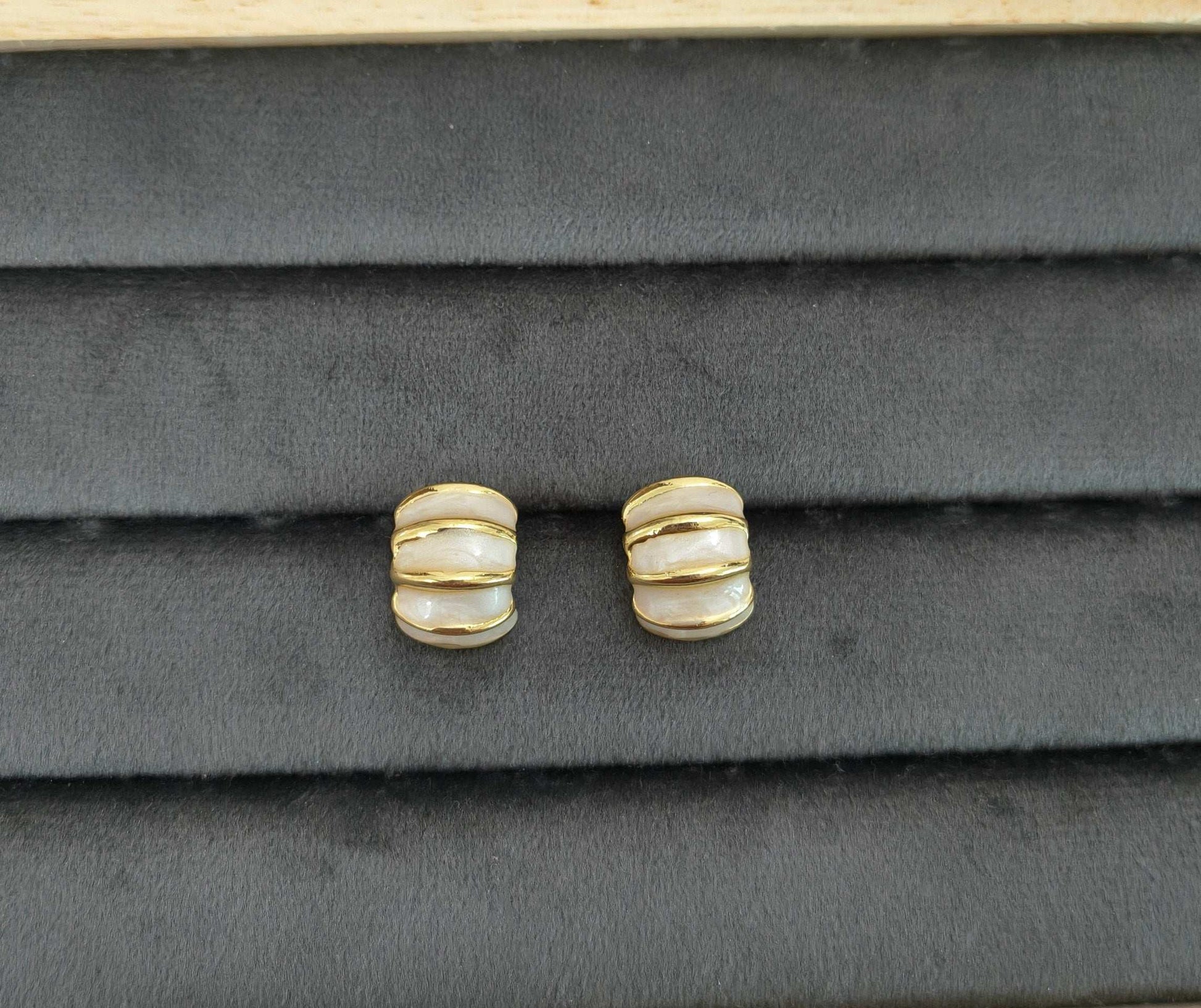 Fancy Anitarnish White Golden Toned Enamel Earrings