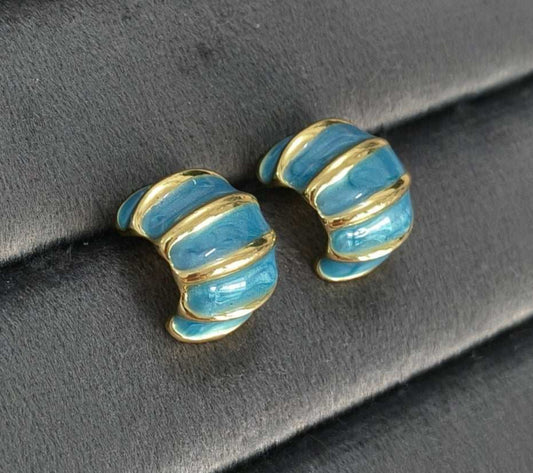 Fancy Blue Golden Toned Enamel Earrings