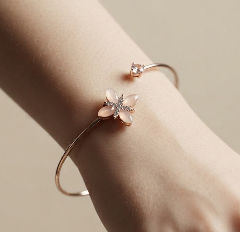 Fancy Bracelet Gold Plated Floral Open Cuff