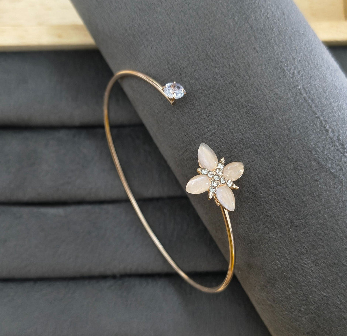 Fancy Bracelet Gold Plated Floral Open Cuff