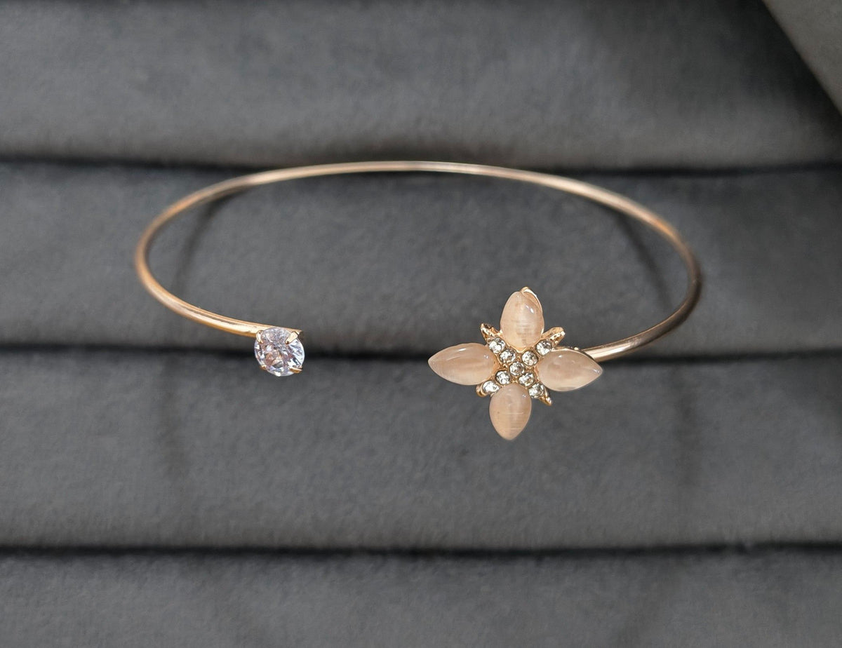 Fancy Bracelet Gold Plated Floral Open Cuff