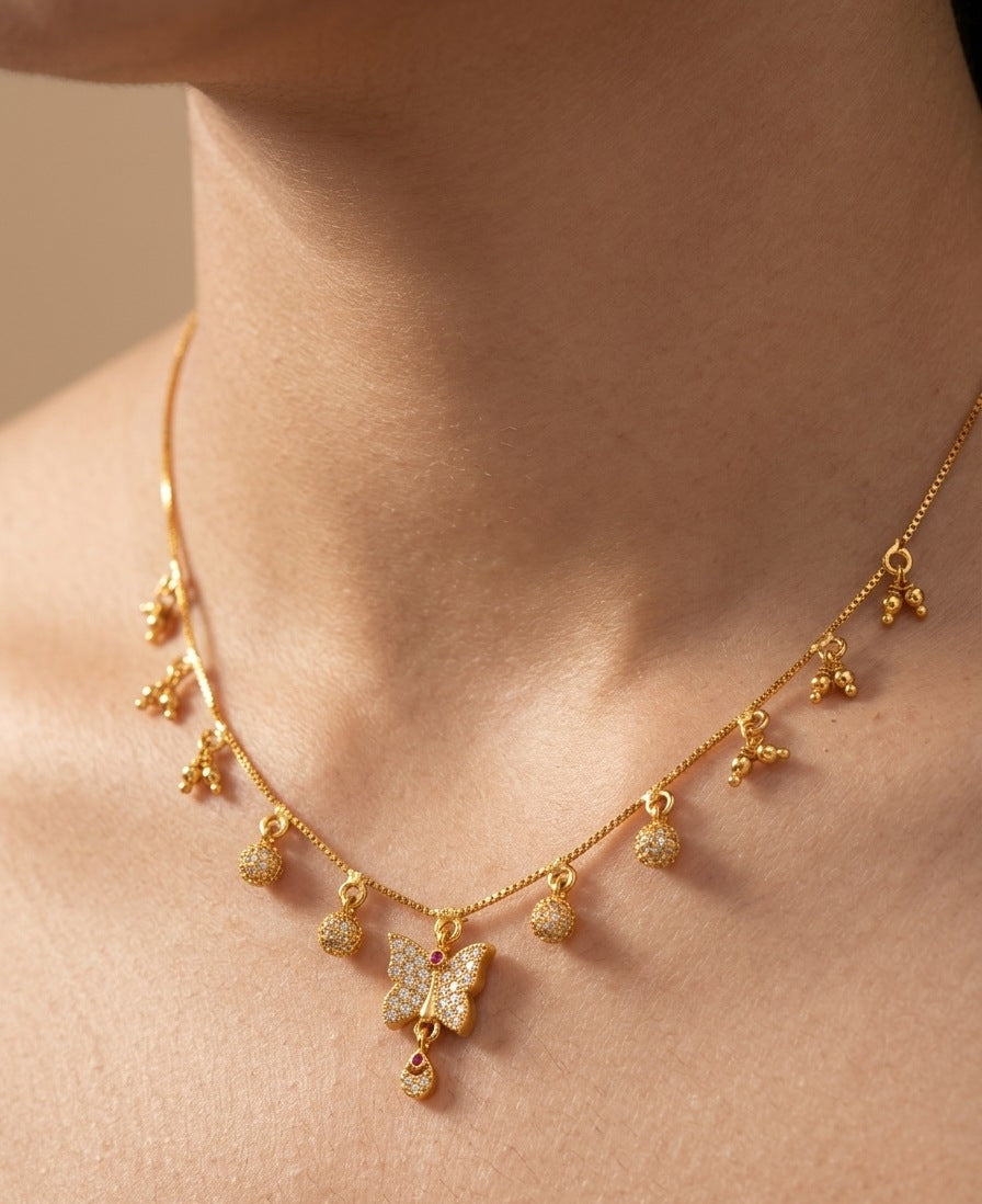 Fancy DailyWear Gold Plated Necklace with Butterfly Pendant