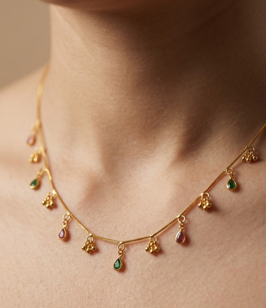 Fancy Dailywear Gold Plated Multi Charm Drop Necklace