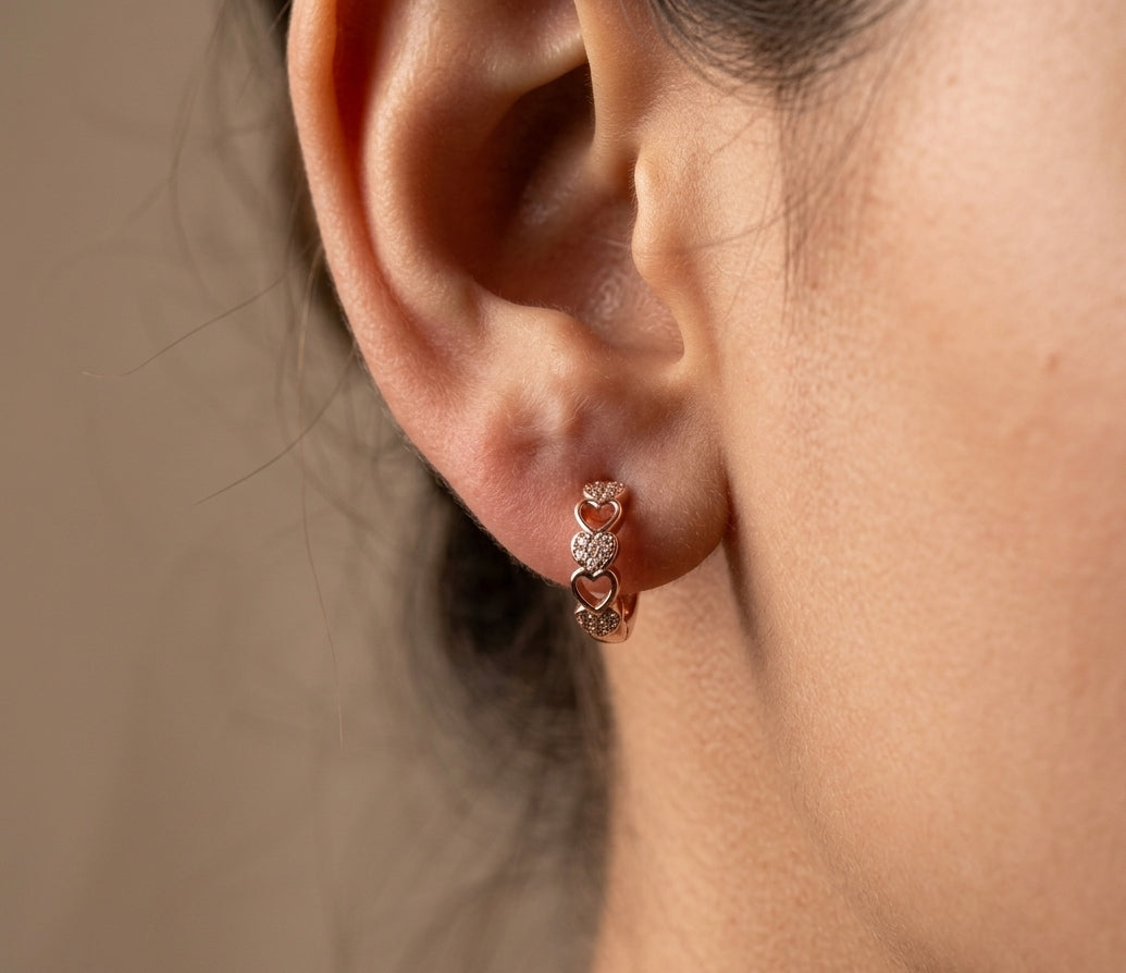 Fancy Hoop / Bali Heart Link Design Rosegold Earrings