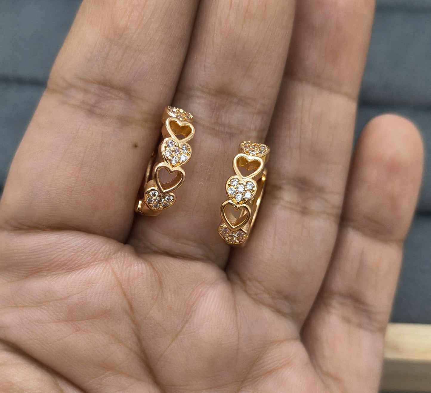 Fancy Hoop / Bali Heart Link Design Rosegold Earrings