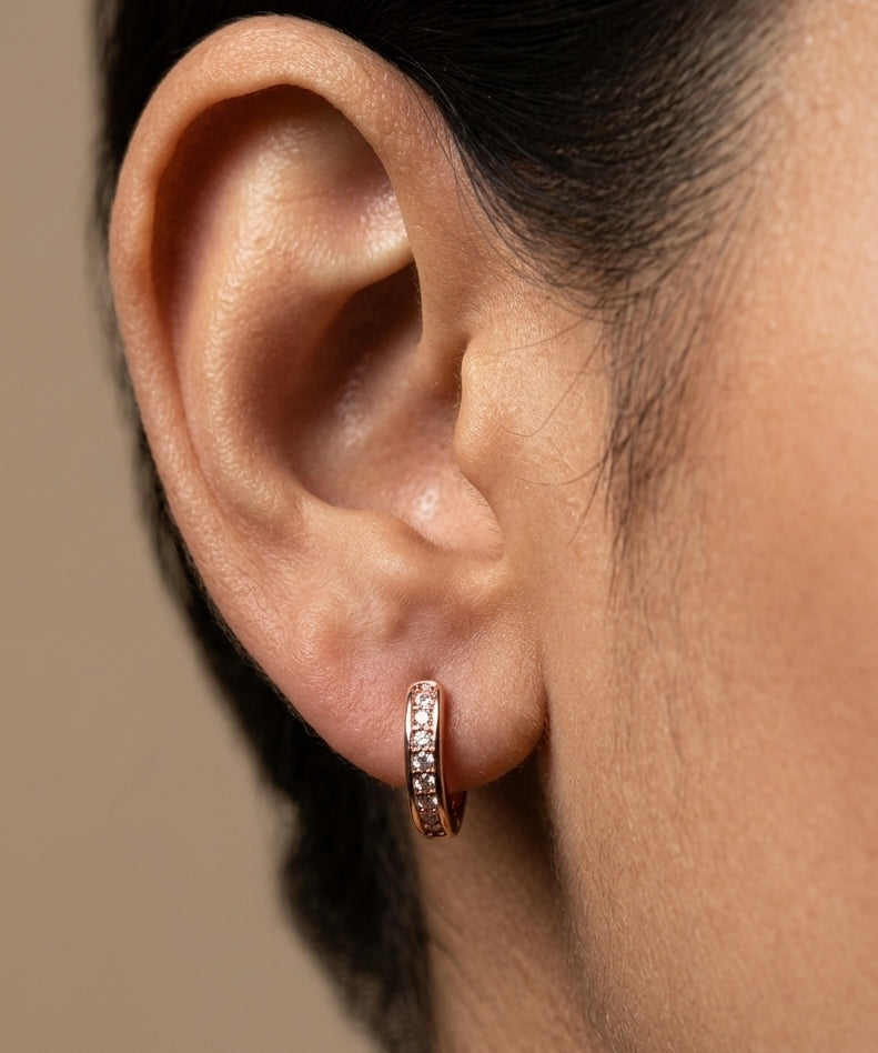 Fancy Hoop / Bali Linear Stone Studded Rosegold Earrings