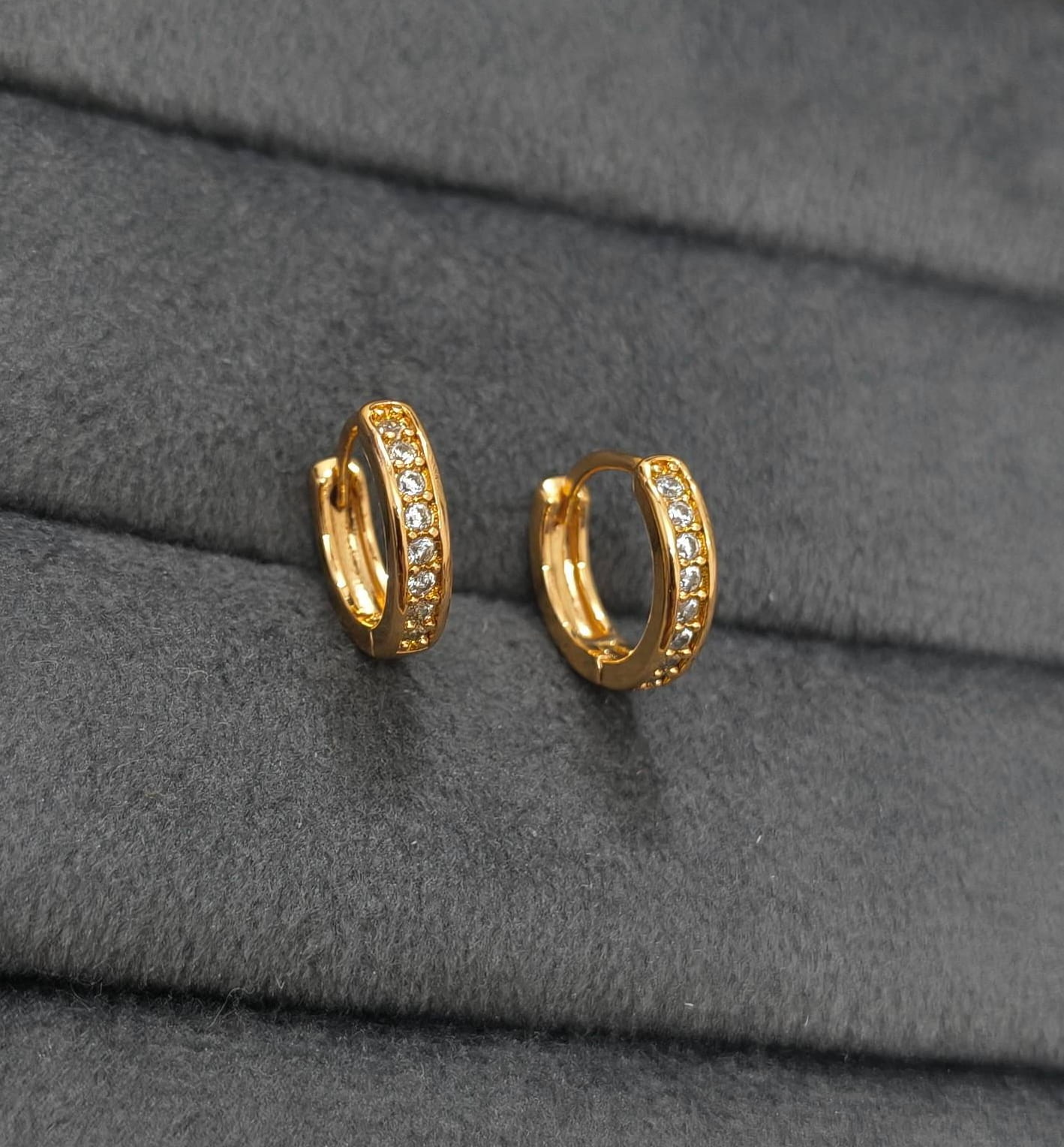 Fancy Hoop / Bali Linear Stone Studded Rosegold Earrings