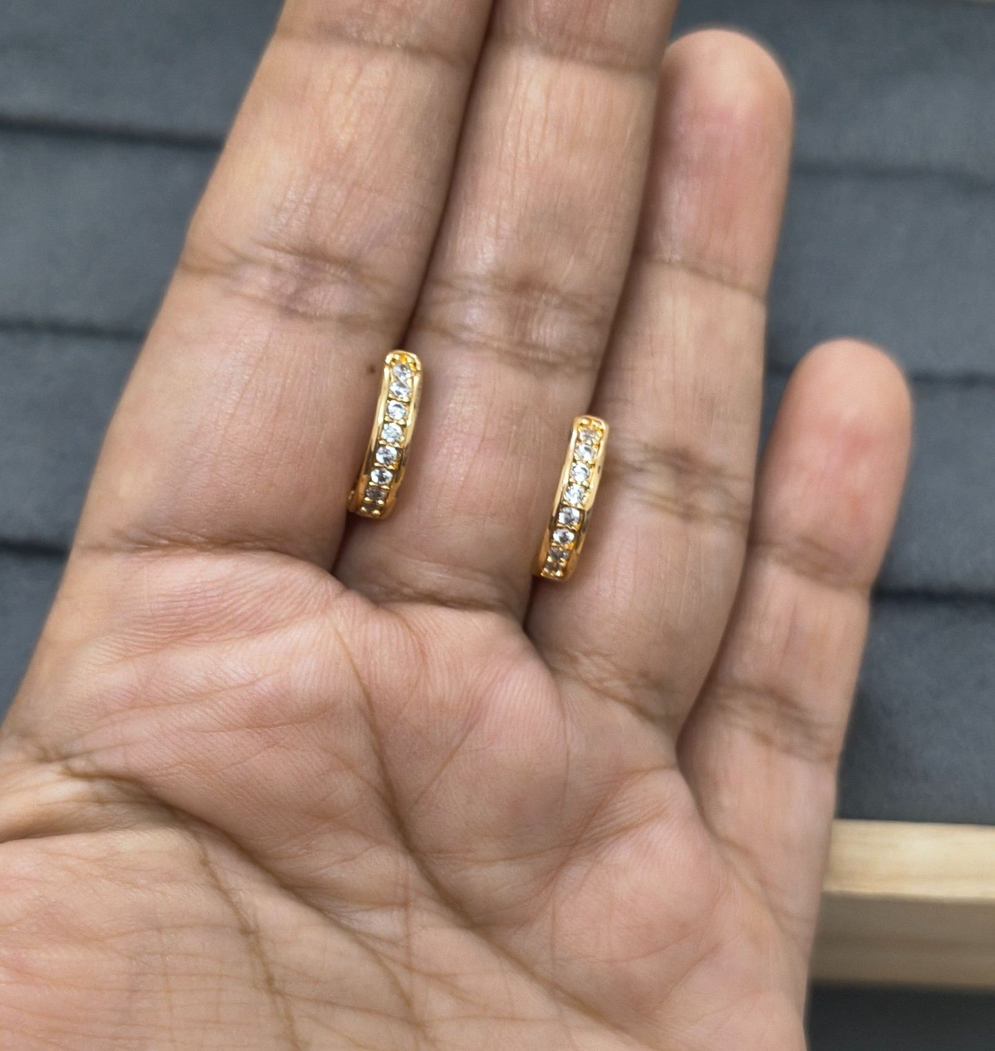 Fancy Hoop / Bali Linear Stone Studded Rosegold Earrings