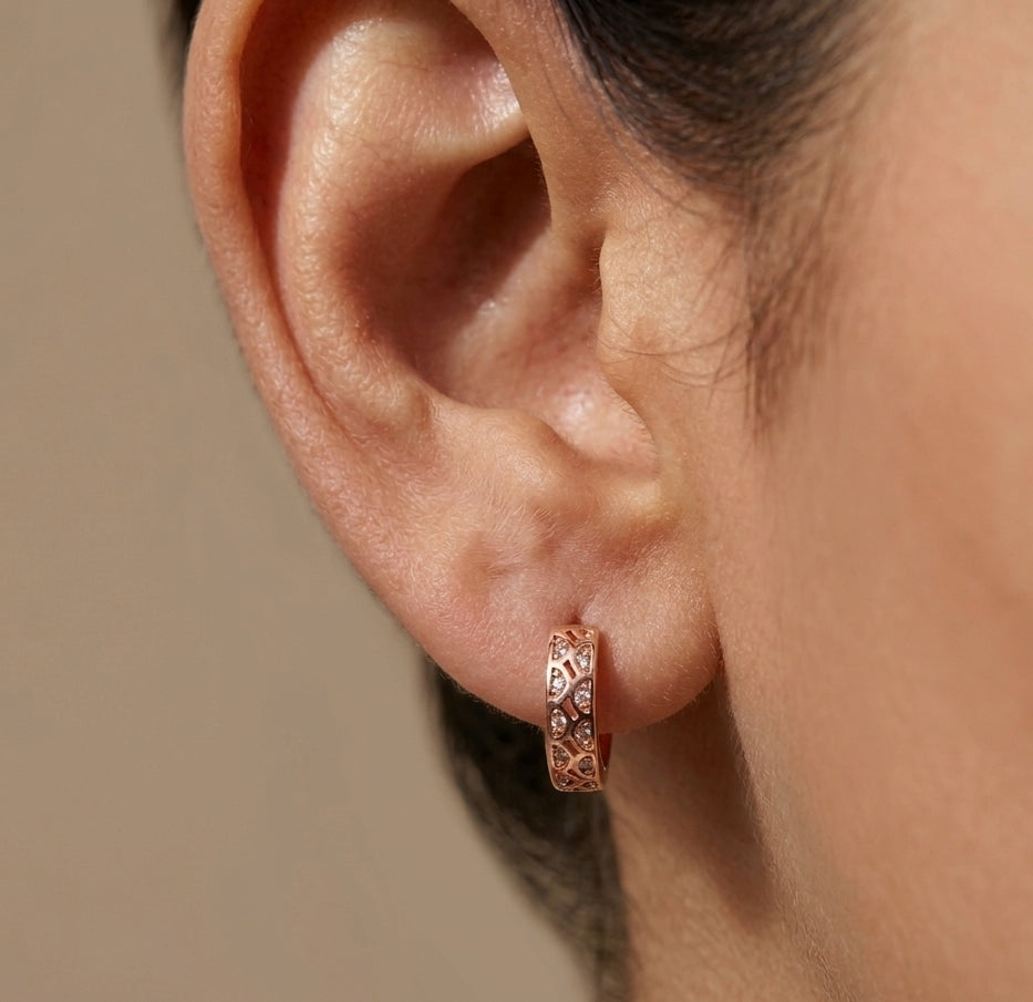 Fancy Hoop / Bali Mesh Diamond Studded Rosegold Earrings