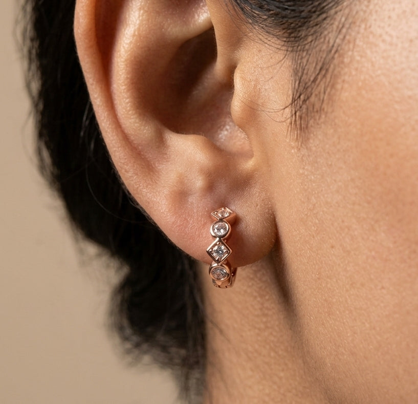 Fancy Hoop / Bali Multi Shape Diamond Rosegold Earrings
