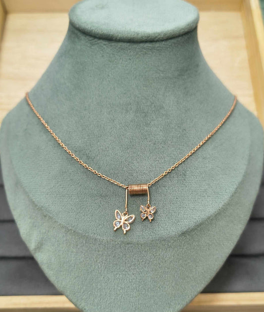 Fancy Necklace Round Pendant Chain Rosegold Plated