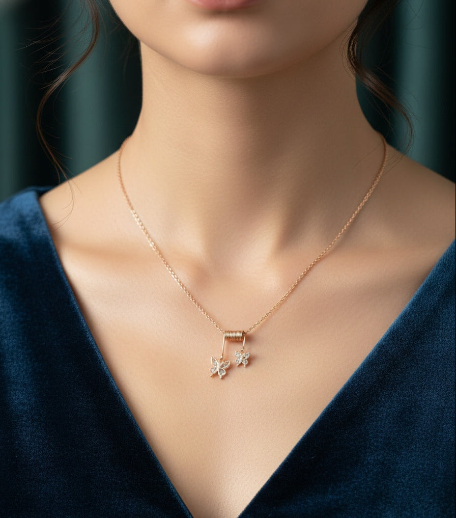 Fancy Necklace Round Pendant Chain Rosegold Plated