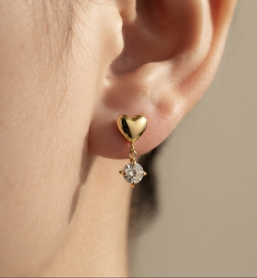 Anti Tarnish Mini Heart Drop Earrings 18K Gold Plated