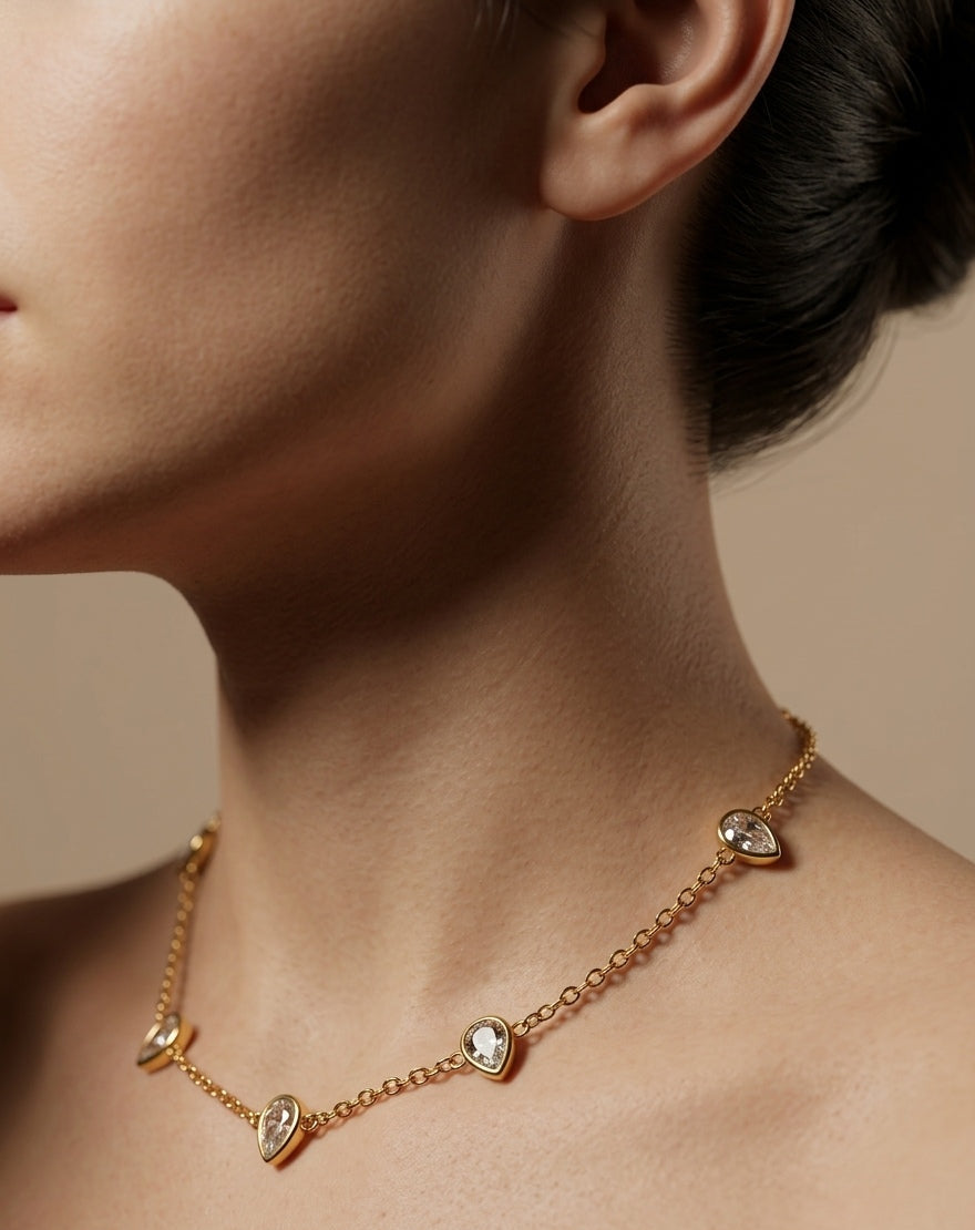 Anitarnish Diamond Drops Chain Necklace 18K Gold Plated