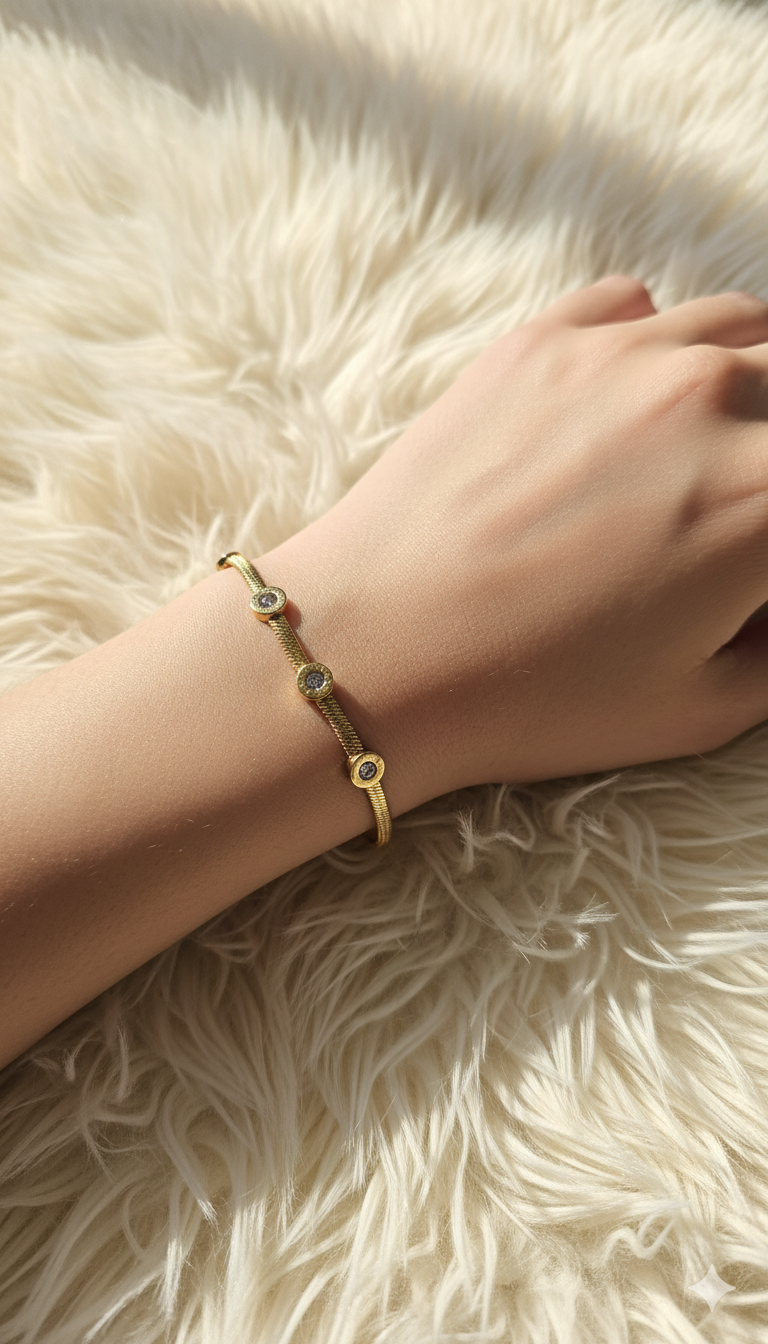 Antitarnish Roman Number Snake Chain Bracelet 18K Gold Plated