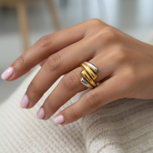 Geometric Gold & Silver Adjustable Ring 18k Gold PVD Plated