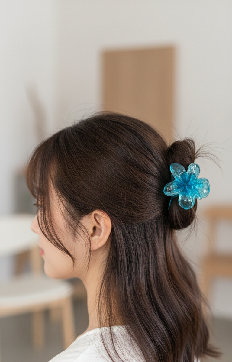 Glossy Dual Shade Flower Hair Claw Clip