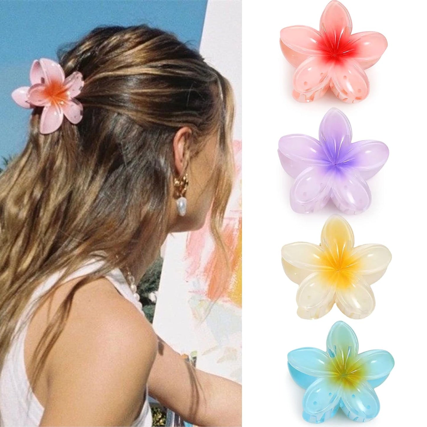 Glossy Dual Shade Flower Hair Claw Clip