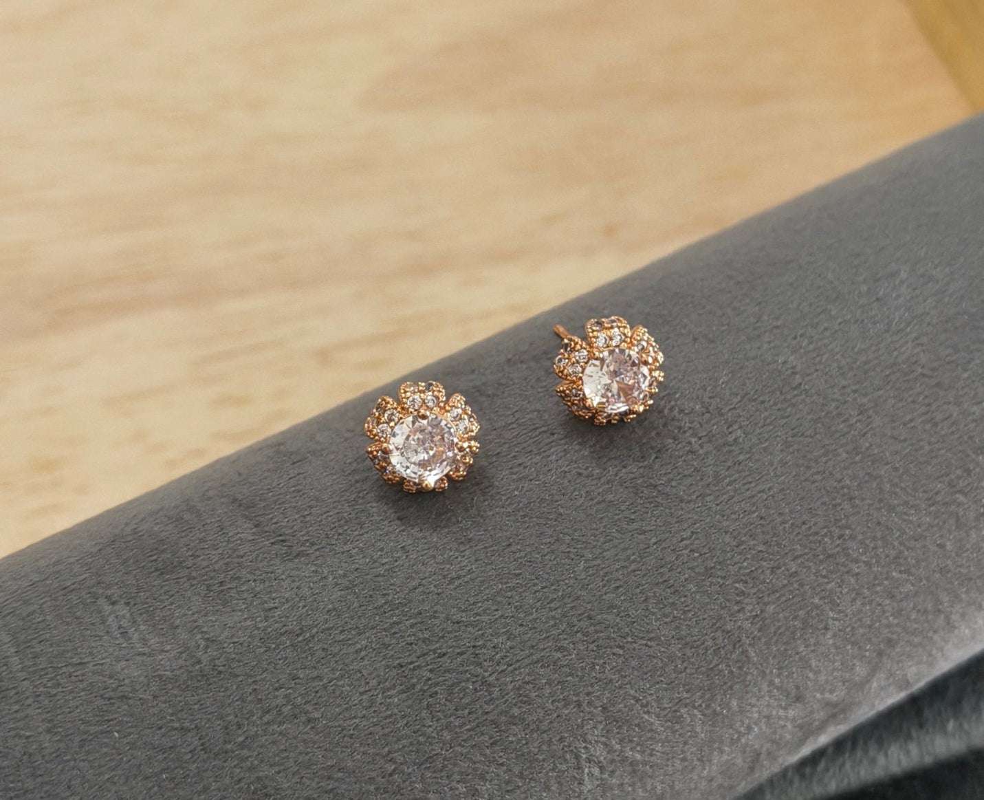 Gold Plated AD Stone Studded Flower Stud Earring