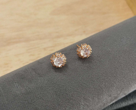 Gold Plated AD Stone Studded Flower Stud Earring