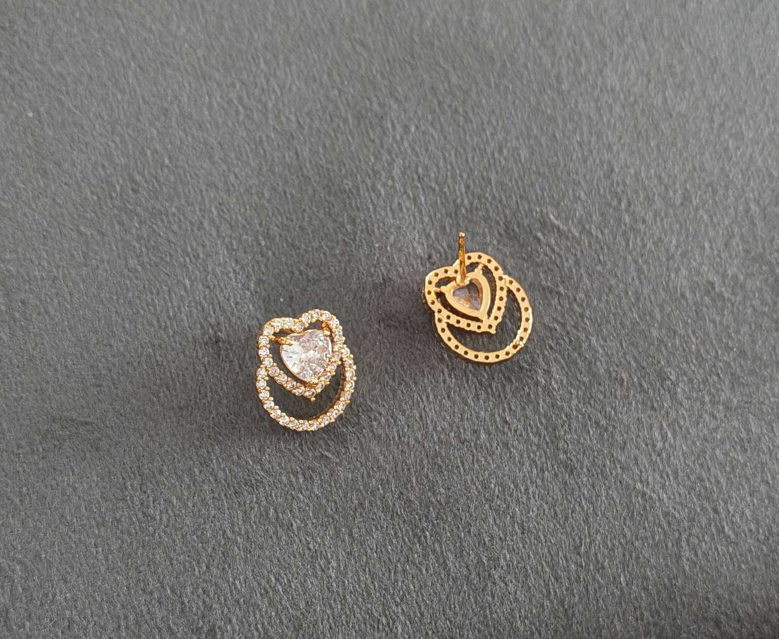 Gold Plated AD Stone Studded Heart Shape Statement Earring