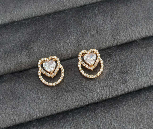 Gold Plated AD Stone Studded Heart Shape Statement Earring