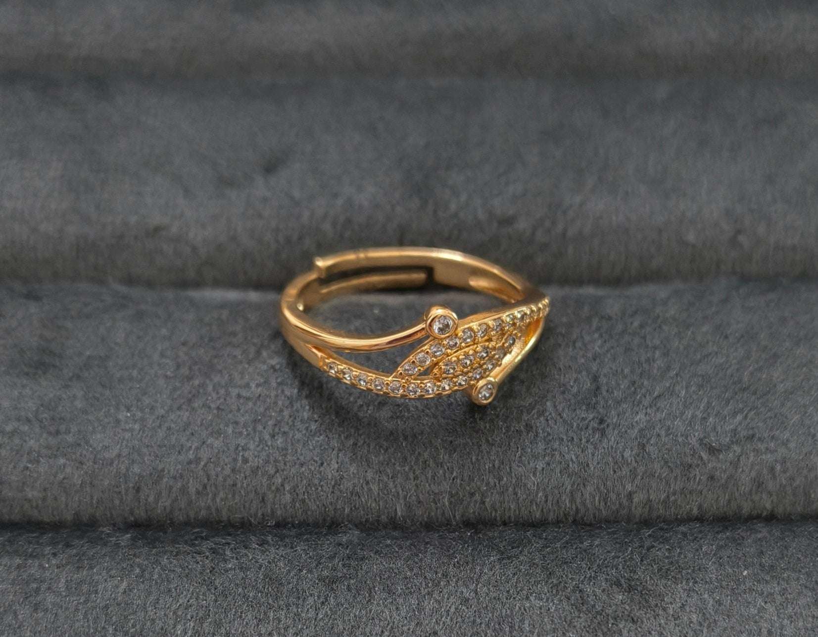 Gold Plated Adjustable Dazzling AD Stone Studded Ring
