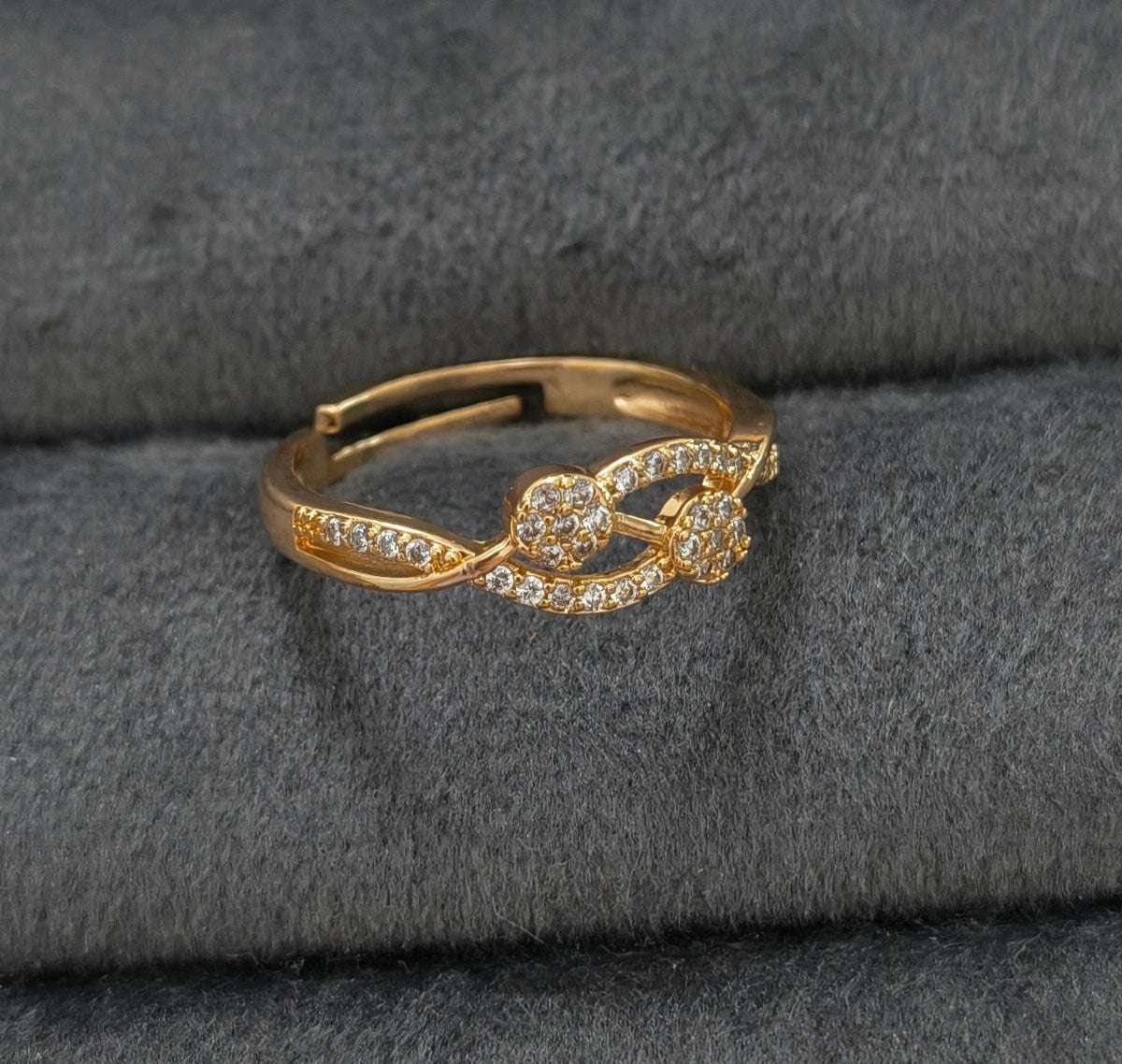 Gold Plated Adjustable Engagement AD Stone Studded Ring