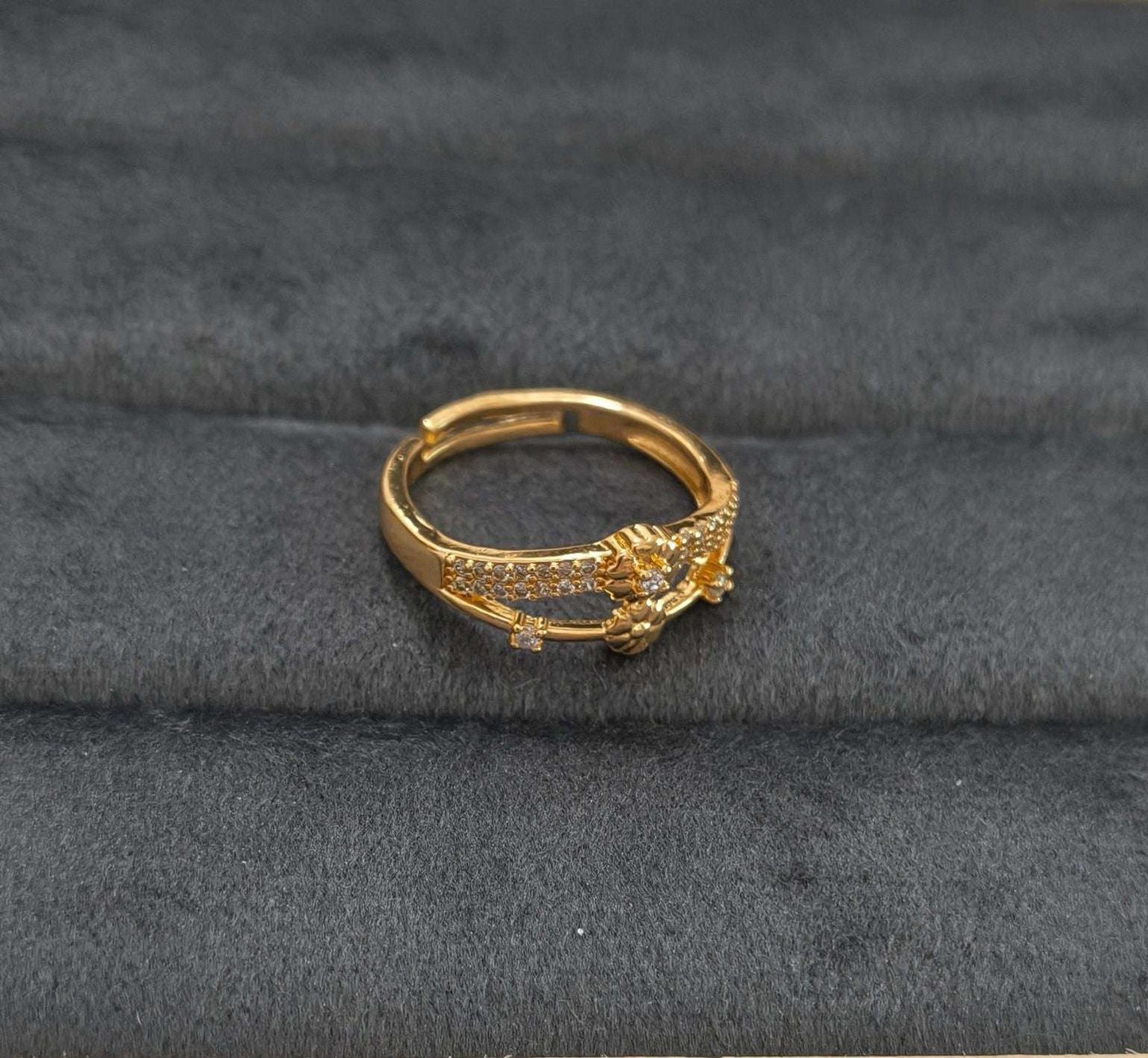 Gold Plated Adjustable Floral AD Stone Studded Ring