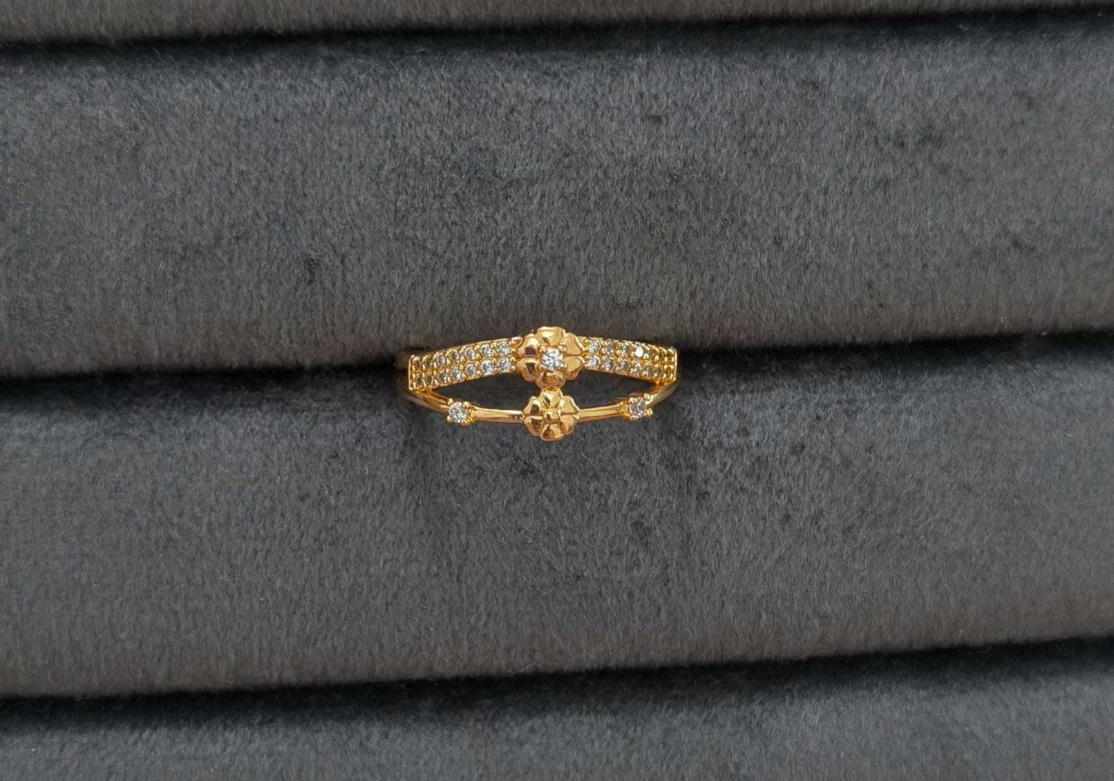 Gold Plated Adjustable Floral AD Stone Studded Ring