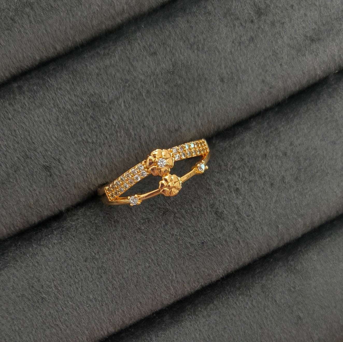 Gold Plated Adjustable Floral AD Stone Studded Ring