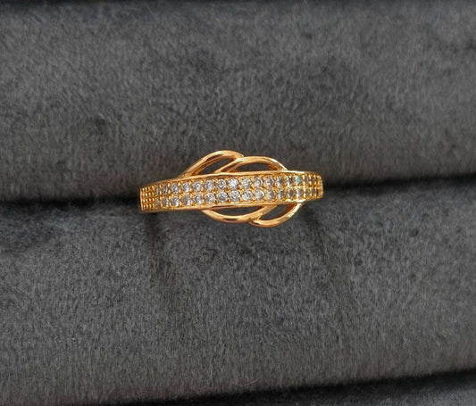 Gold Plated Adjustable Overlap Style AD Stone Studded Ring