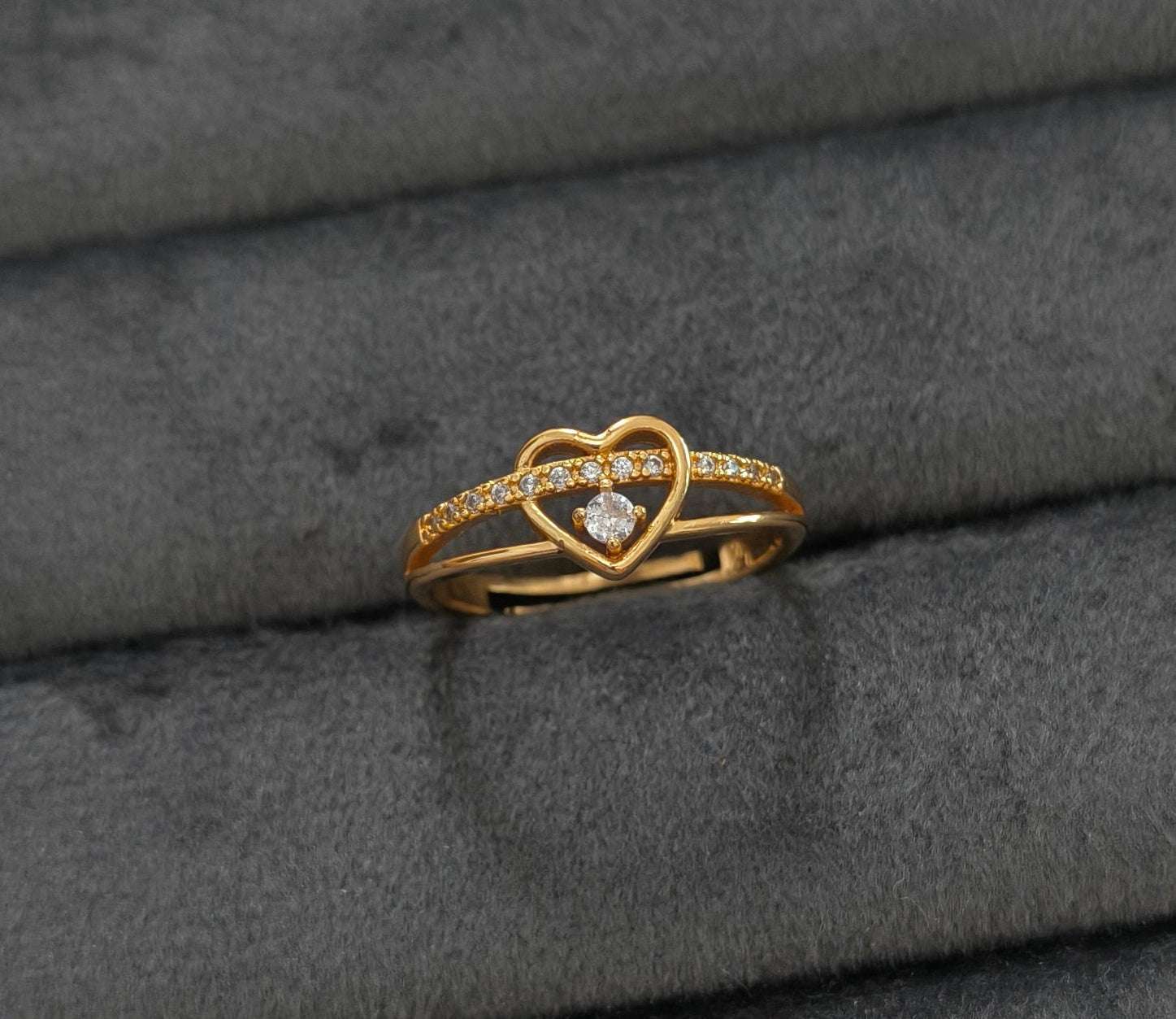 Gold Plated Adjustable Tiny Heart AD Stone Studded Ring