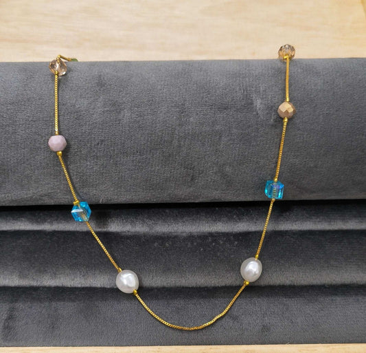 Gold Plated Classic Pearl Crystal & Beads Necklace