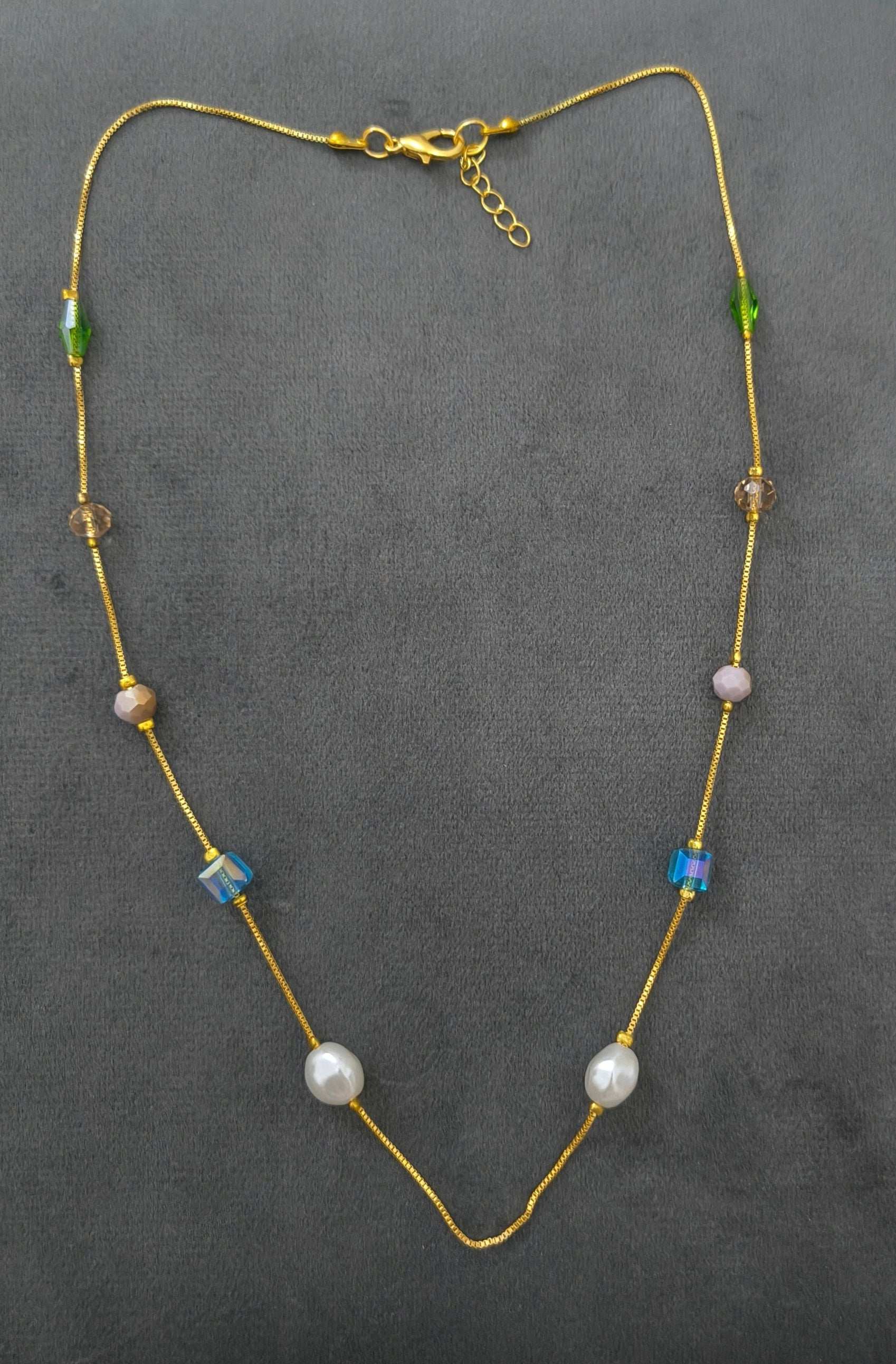 Gold Plated Classic Pearl Crystal & Beads Necklace