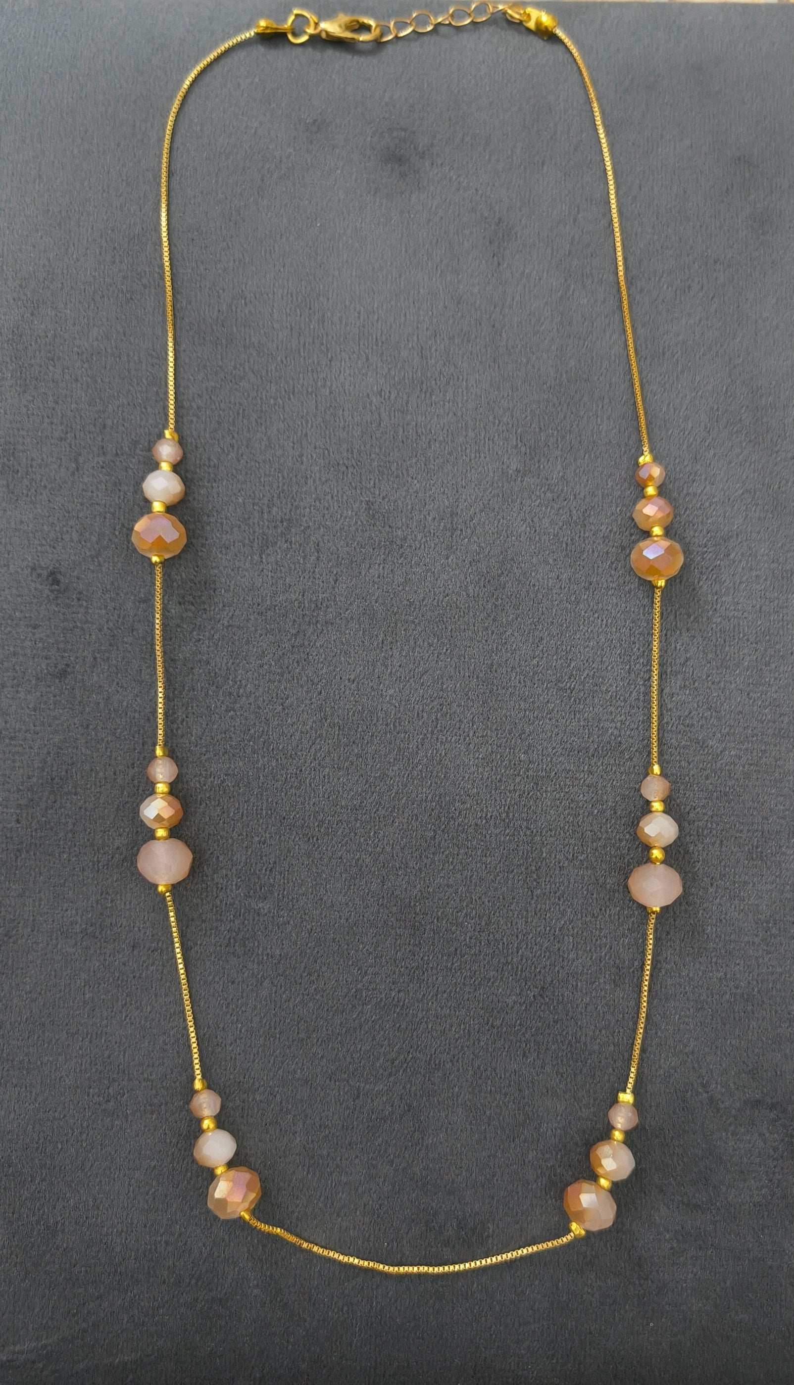 Gold Plated Dazzling Beige Color Crystal Beads Necklace