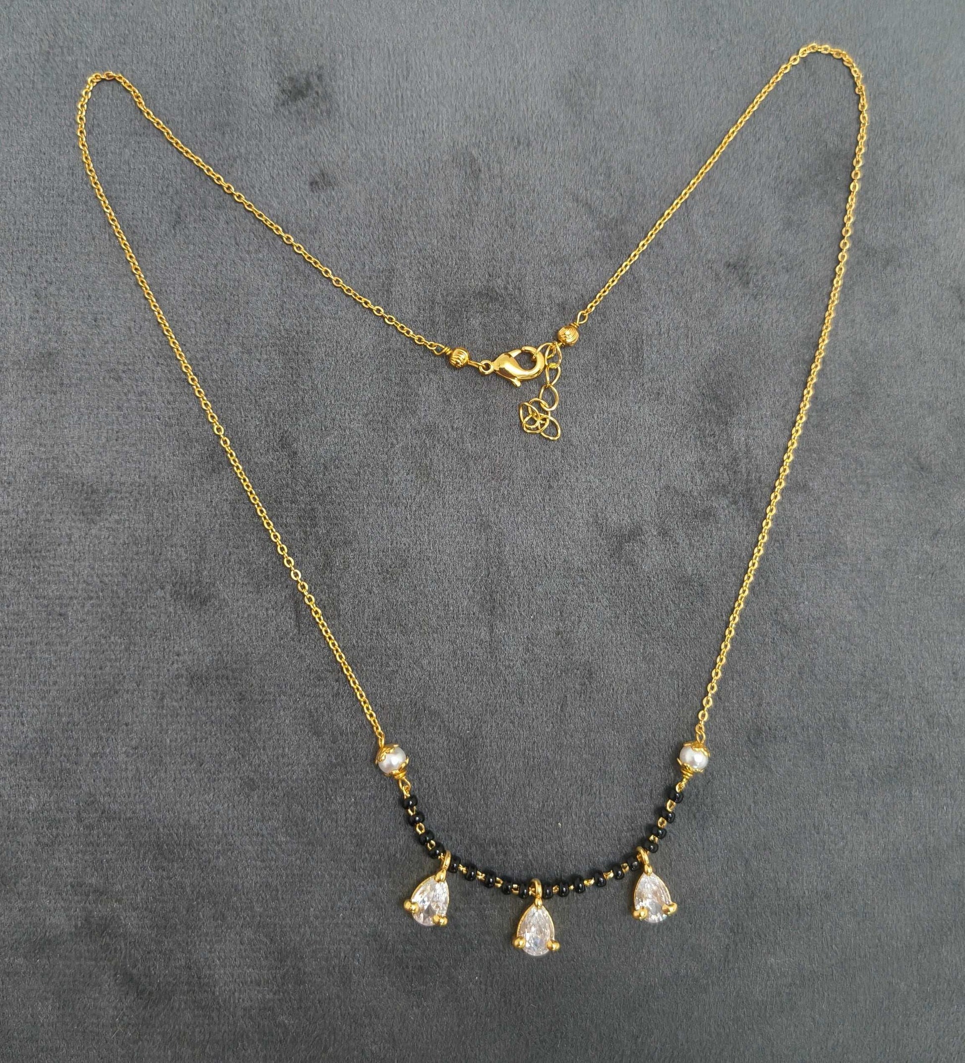 Gold Plated Diamond Drop Chain Style Mangalsutra
