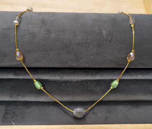 Gold Plated Fancy Multicolor Crystal Beads Necklace