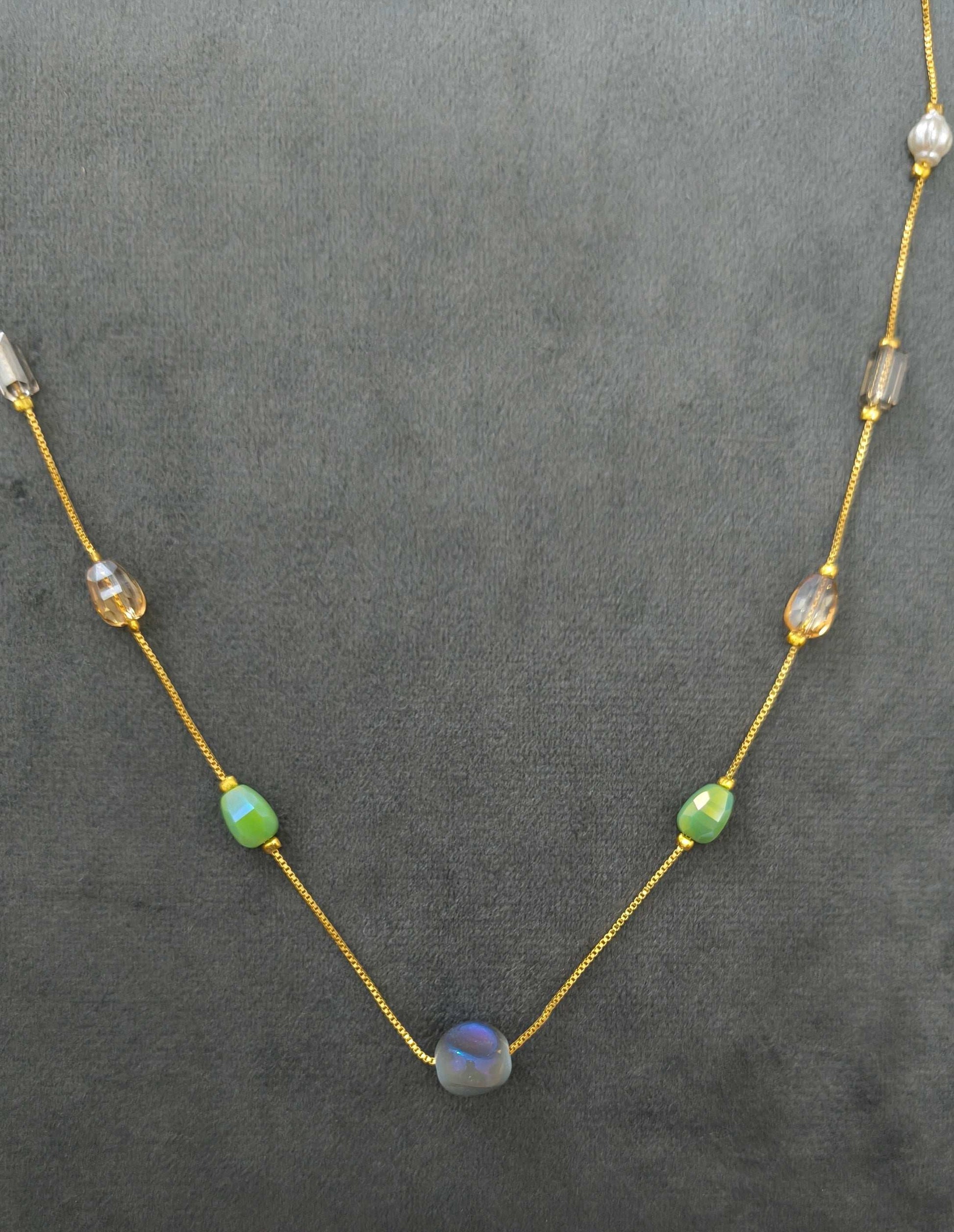 Gold Plated Fancy Multicolor Crystal Beads Necklace